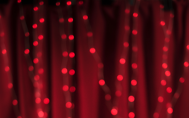 Red Christmas background with lights