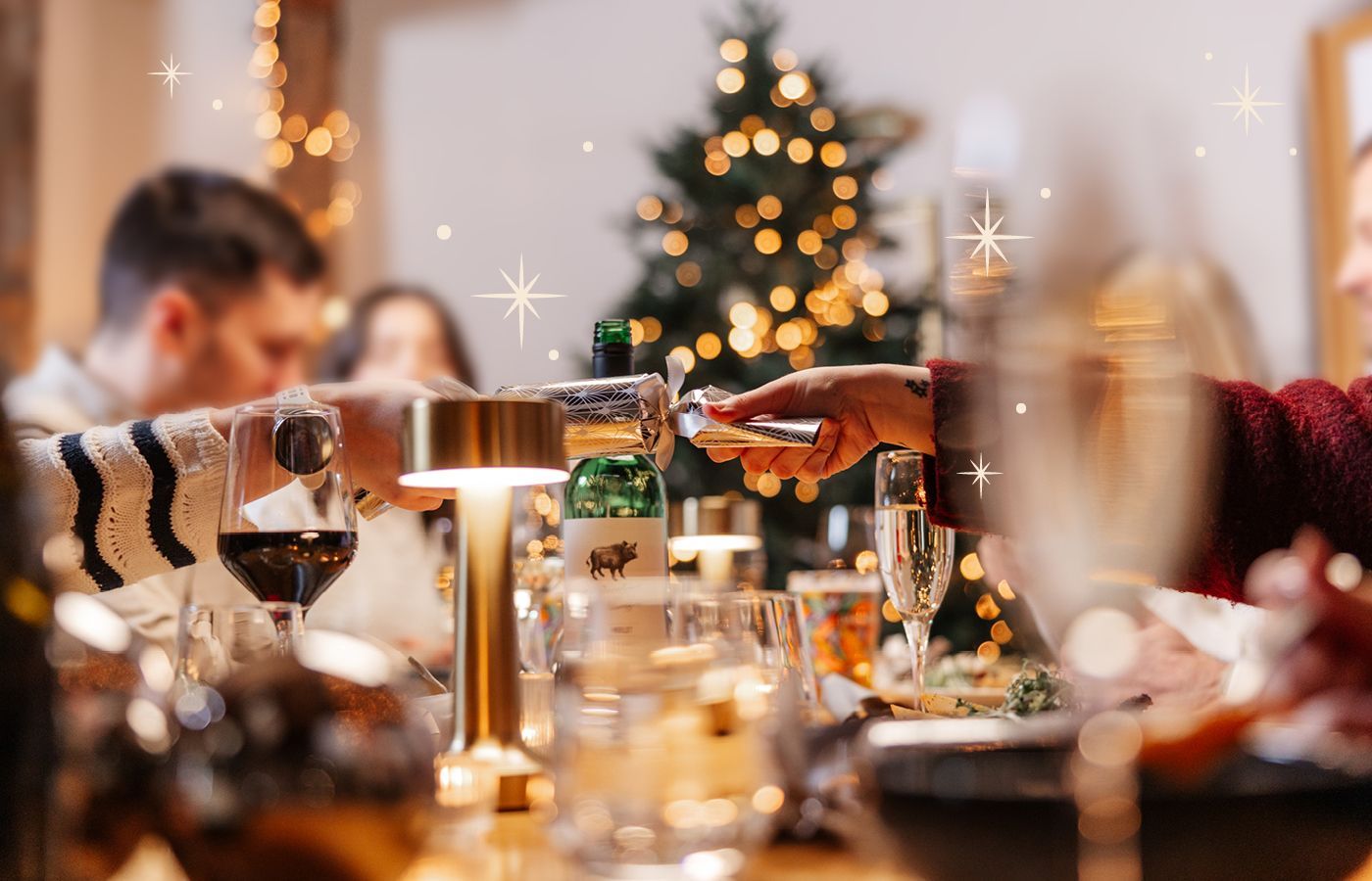 Christmas cracker being pulled
