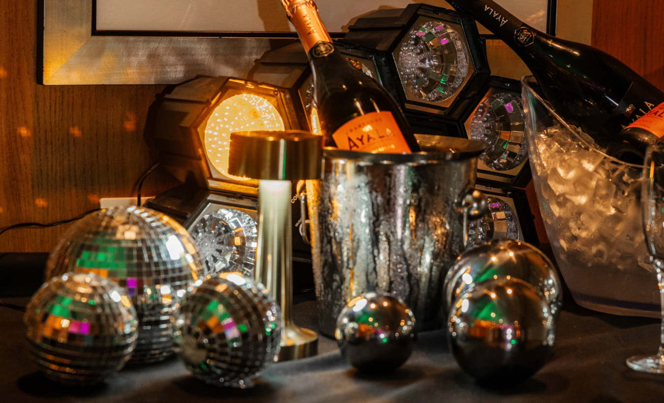 Disco balls with champagne